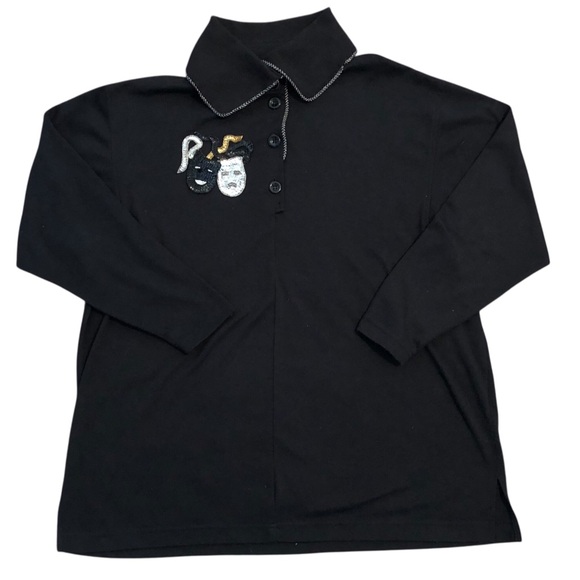 Units Sweaters - Vintage Theater Sequin Embroidered Collared Sweater USA Drama Units XL